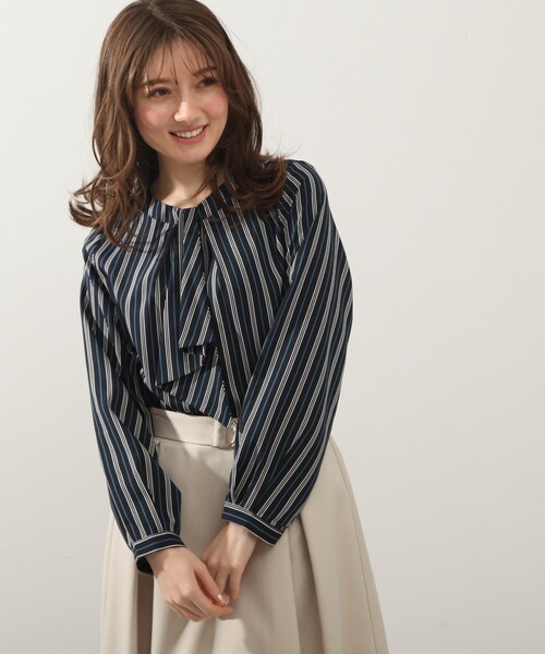 DRESKIP（ドレスキップ）の「◆ボウタイストライプ柄ブラウス（シャツ/ブラウス・レディース・ベージュ系その他5/ダークグリーン系2/ネイビー系2・02/03/04）」の16枚目の写真