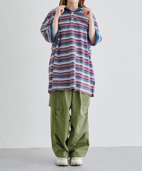 HANGTEN(ハンテン)の「WEB限定/半袖ジャガードポロシャツ(Tシャツ/カットソー・メンズ・ネイビー/ブラウン/ブルー・FREE)」の18枚目の写真