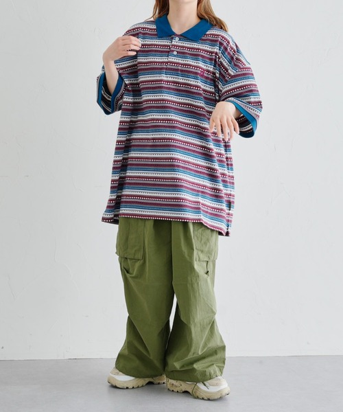 HANGTEN(ハンテン)の「WEB限定/半袖ジャガードポロシャツ(Tシャツ/カットソー・メンズ・ネイビー/ブラウン/ブルー・FREE)」の22枚目の写真
