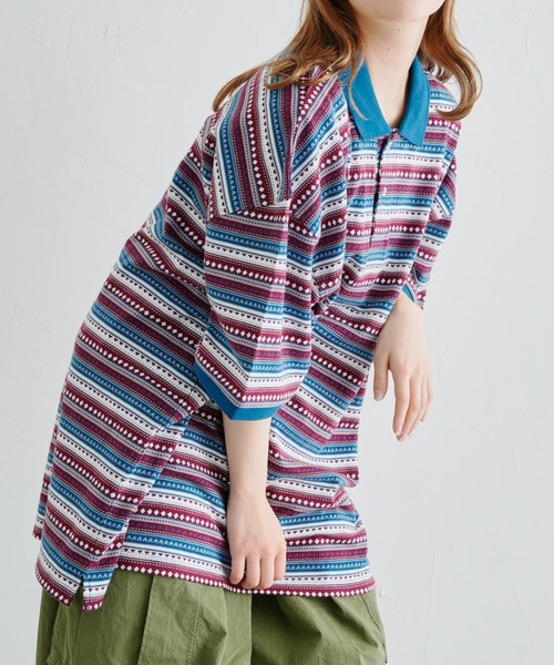 HANGTEN(ハンテン)の「WEB限定/半袖ジャガードポロシャツ(Tシャツ/カットソー・メンズ・ネイビー/ブラウン/ブルー・FREE)」の9枚目の写真