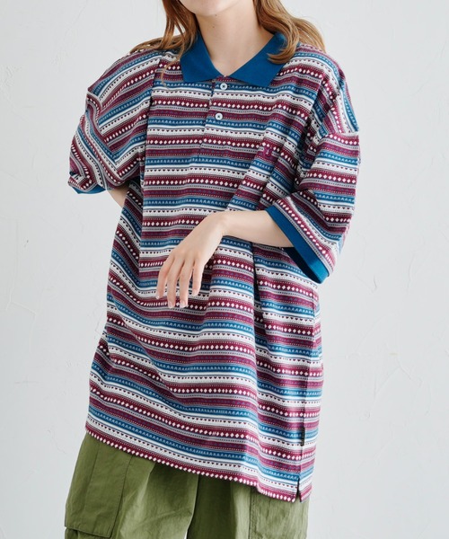 HANGTEN(ハンテン)の「WEB限定/半袖ジャガードポロシャツ(Tシャツ/カットソー・メンズ・ネイビー/ブラウン/ブルー・FREE)」の10枚目の写真