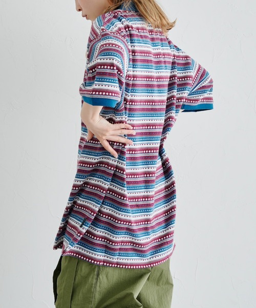 HANGTEN(ハンテン)の「WEB限定/半袖ジャガードポロシャツ(Tシャツ/カットソー・メンズ・ネイビー/ブラウン/ブルー・FREE)」の12枚目の写真