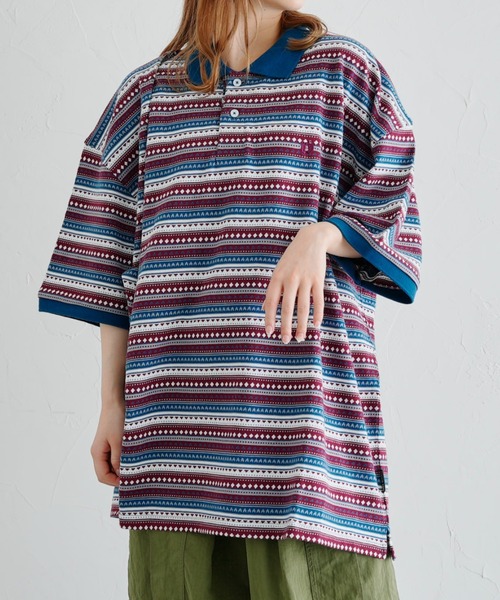 HANGTEN(ハンテン)の「WEB限定/半袖ジャガードポロシャツ(Tシャツ/カットソー・メンズ・ネイビー/ブラウン/ブルー・FREE)」の16枚目の写真