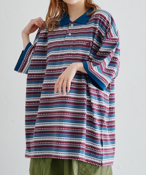 HANGTEN(ハンテン)の「WEB限定/半袖ジャガードポロシャツ(Tシャツ/カットソー・メンズ・ネイビー/ブラウン/ブルー・FREE)」の17枚目の写真
