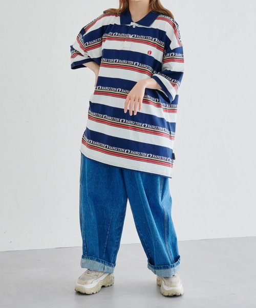 HANGTEN(ハンテン)の「WEB限定/半袖ジャガードポロシャツ(Tシャツ/カットソー・メンズ・ネイビー/ブラウン/ブルー・FREE)」の4枚目の写真
