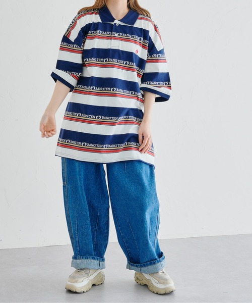 HANGTEN(ハンテン)の「WEB限定/半袖ジャガードポロシャツ(Tシャツ/カットソー・メンズ・ネイビー/ブラウン/ブルー・FREE)」の5枚目の写真