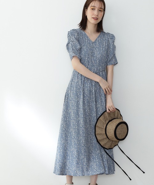 S Size Line ギャザーショルダー小花マキシワンピース ワンピース Natural Beauty Beauty Basic Basic エヌエヌナチュラルビューティーベーシック のファッション N N Natural セール 安いオンライン