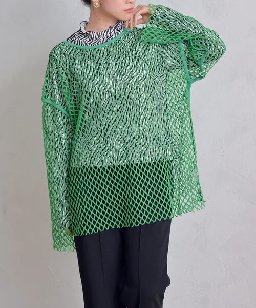 ems excite（エムズエキサイト）の「ビッグメッシュカット（Tシャツ/カットソー・レディース・ブラック/オフホワイト/グリーン・FREE）」の3枚目の写真