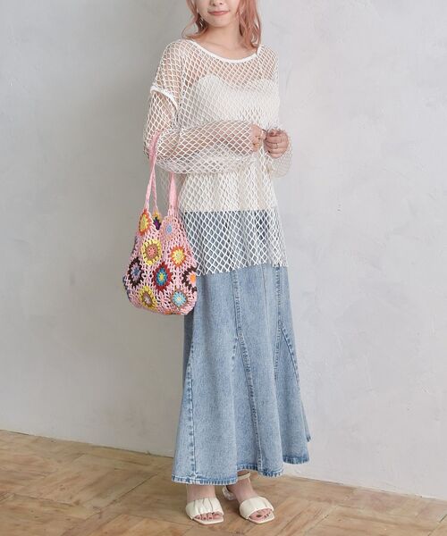 ems excite（エムズエキサイト）の「ビッグメッシュカット（Tシャツ/カットソー・レディース・ブラック/オフホワイト/グリーン・FREE）」の4枚目の写真