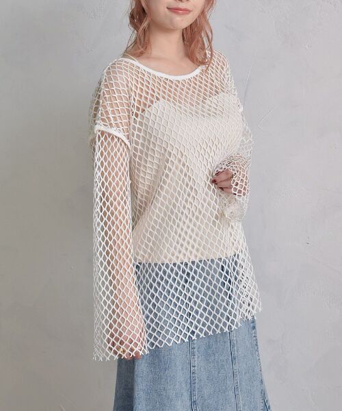 ems excite（エムズエキサイト）の「ビッグメッシュカット（Tシャツ/カットソー・レディース・ブラック/オフホワイト/グリーン・FREE）」の8枚目の写真