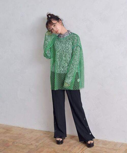 ems excite（エムズエキサイト）の「ビッグメッシュカット（Tシャツ/カットソー・レディース・ブラック/オフホワイト/グリーン・FREE）」の21枚目の写真