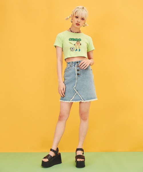 PUNYUS（プニュズ）の「イラストクロップドTシャツ（Tシャツ/カットソー・レディース・ピンク/ブラック/ライム・3/1/2/4）」の19枚目の写真