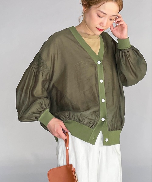 PICCIN（ピッチン）の「シースルーシャーリングカーディガン（カーディガン/ボレロ・レディース・ブラック/ベージュ/カーキ・M）」の3枚目の写真