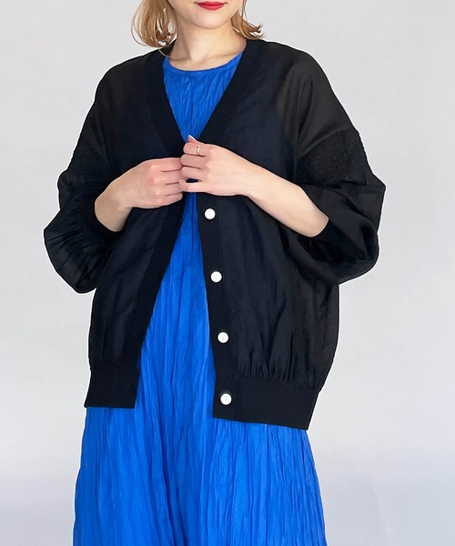 PICCIN（ピッチン）の「シースルーシャーリングカーディガン（カーディガン/ボレロ・レディース・ブラック/ベージュ/カーキ・M）」の2枚目の写真