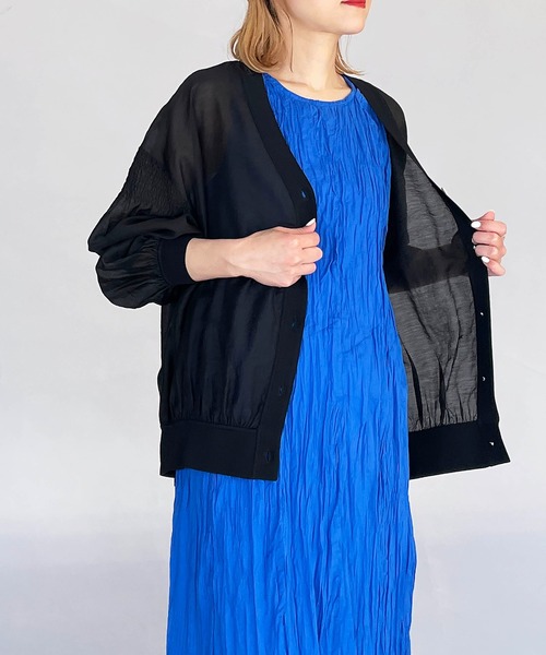 PICCIN（ピッチン）の「シースルーシャーリングカーディガン（カーディガン/ボレロ・レディース・ブラック/ベージュ/カーキ・M）」の4枚目の写真