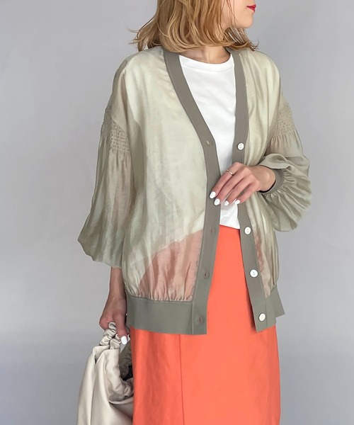 PICCIN（ピッチン）の「シースルーシャーリングカーディガン（カーディガン/ボレロ・レディース・ブラック/ベージュ/カーキ・M）」の5枚目の写真