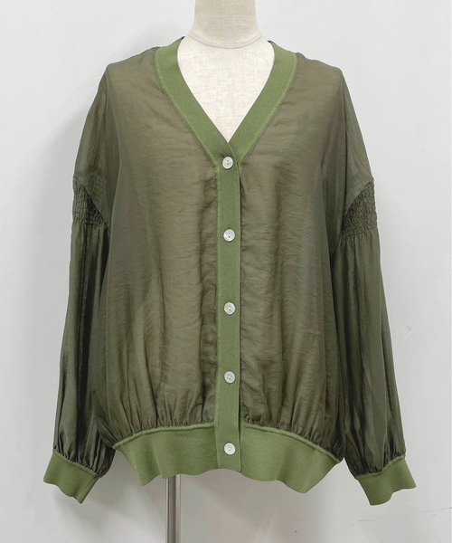 PICCIN（ピッチン）の「シースルーシャーリングカーディガン（カーディガン/ボレロ・レディース・ブラック/ベージュ/カーキ・M）」の12枚目の写真