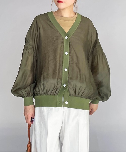 PICCIN（ピッチン）の「シースルーシャーリングカーディガン（カーディガン/ボレロ・レディース・ブラック/ベージュ/カーキ・M）」の16枚目の写真