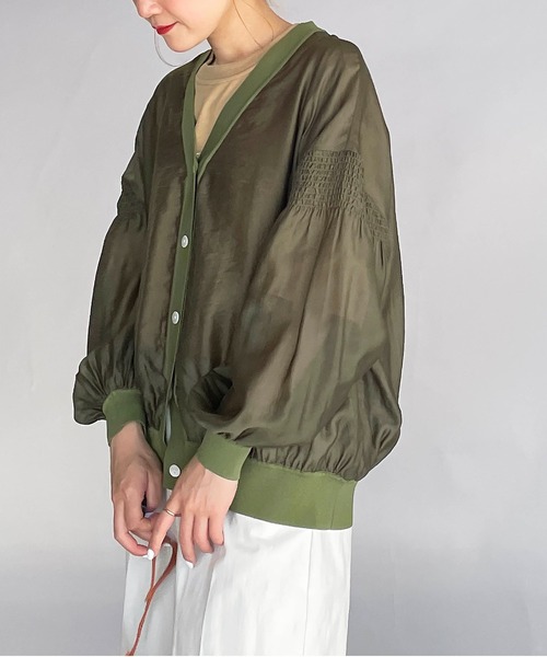 PICCIN（ピッチン）の「シースルーシャーリングカーディガン（カーディガン/ボレロ・レディース・ブラック/ベージュ/カーキ・M）」の6枚目の写真