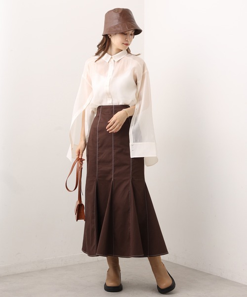 one after another NICE CLAUP（ワンアフターアナザーナイスクラップ）の「アームカバーやレイヤードスタイルも合わせやすい。マルチWAYロングシアーシャツ（シャツ/ブラウス・レディース・グレイッシュベージュ/モカ/アイボリー/ピンクベージュ/ストライプ・FREE）」の16枚目の写真