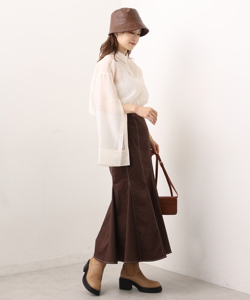 one after another NICE CLAUP（ワンアフターアナザーナイスクラップ）の「アームカバーやレイヤードスタイルも合わせやすい。マルチWAYロングシアーシャツ（シャツ/ブラウス・レディース・グレイッシュベージュ/モカ/アイボリー/ピンクベージュ/ストライプ・FREE）」の15枚目の写真