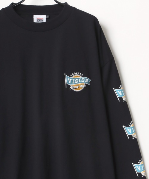 VISION STREET WEAR(ヴィジョンストリートウェア)の「VISION STREET WEAR/ヴィジョンストリートウエア ビッグシルエット ロゴ リブライン バイカラー/リンガー 袖プリント ロングスリーブTシャツ/レディース メンズ ロンT(Tシャツ/カットソー・メンズ・ライトグレー/ブラック/グリーン/ホワイト系その他/ブラック系その他/グレー系その他/ブルー系その他・LL/M/L)」の4枚目の写真