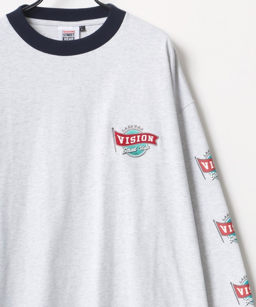 VISION STREET WEAR(ヴィジョンストリートウェア)の「VISION STREET WEAR/ヴィジョンストリートウエア ビッグシルエット ロゴ リブライン バイカラー/リンガー 袖プリント ロングスリーブTシャツ/レディース メンズ ロンT(Tシャツ/カットソー・メンズ・ライトグレー/ブラック/グリーン/ホワイト系その他/ブラック系その他/グレー系その他/ブルー系その他・LL/M/L)」の6枚目の写真