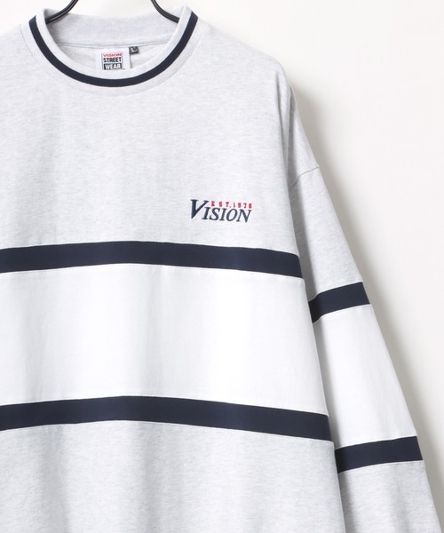 VISION STREET WEAR(ヴィジョンストリートウェア)の「VISION STREET WEAR/ヴィジョンストリートウエア ビッグシルエット ロゴ リブライン バイカラー/リンガー 袖プリント ロングスリーブTシャツ/レディース メンズ ロンT(Tシャツ/カットソー・メンズ・ライトグレー/ブラック/グリーン/ホワイト系その他/ブラック系その他/グレー系その他/ブルー系その他・LL/M/L)」の5枚目の写真