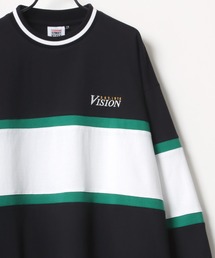 VISION STREET WEAR/ヴィジョンストリートウエア ビッグシルエット ロゴ リブライン バイカラー/リンガー 袖プリント ロングスリーブTシャツ/レディース メンズ ロンT