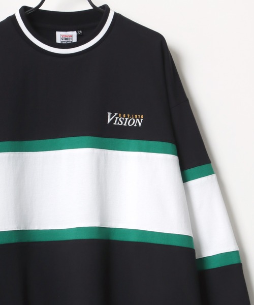 VISION STREET WEAR(ヴィジョンストリートウェア)の「VISION STREET WEAR/ヴィジョンストリートウエア ビッグシルエット ロゴ リブライン バイカラー/リンガー 袖プリント ロングスリーブTシャツ/レディース メンズ ロンT(Tシャツ/カットソー・メンズ・ライトグレー/ブラック/グリーン/ホワイト系その他/ブラック系その他/グレー系その他/ブルー系その他・LL/M/L)」の3枚目の写真