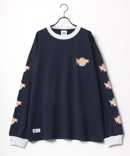 VISION STREET WEAR(ヴィジョンストリートウェア)の「VISION STREET WEAR/ヴィジョンストリートウエア ビッグシルエット ロゴ リブライン バイカラー/リンガー 袖プリント ロングスリーブTシャツ/レディース メンズ ロンT(Tシャツ/カットソー・メンズ・ライトグレー/ブラック/グリーン/ホワイト系その他/ブラック系その他/グレー系その他/ブルー系その他・LL/M/L)」の18枚目の写真