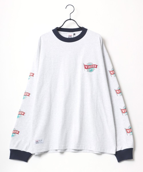 VISION STREET WEAR(ヴィジョンストリートウェア)の「VISION STREET WEAR/ヴィジョンストリートウエア ビッグシルエット ロゴ リブライン バイカラー/リンガー 袖プリント ロングスリーブTシャツ/レディース メンズ ロンT(Tシャツ/カットソー・メンズ・ライトグレー/ブラック/グリーン/ホワイト系その他/ブラック系その他/グレー系その他/ブルー系その他・LL/M/L)」の12枚目の写真