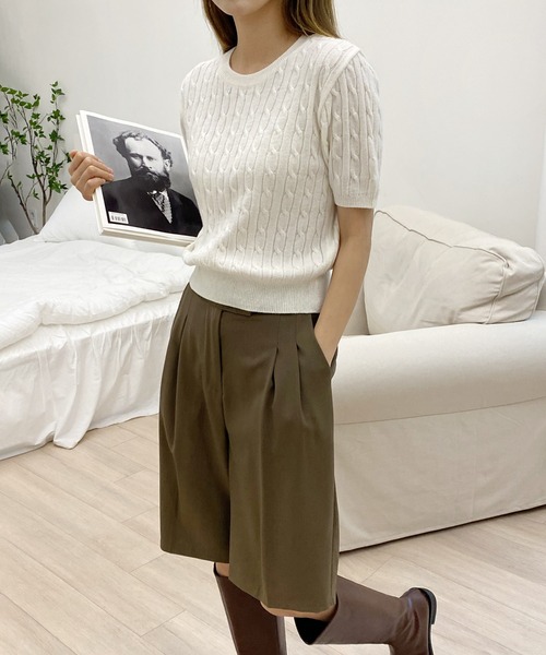 by muni:r（バイ ムニール）の「ミディワイドピンタックハーフパンツ（スラックス・レディース・ブラック/ブラウン/ダークグレー・SMALL/MEDIUM）」の18枚目の写真