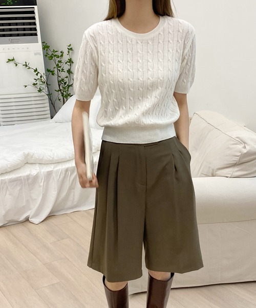 by muni:r（バイ ムニール）の「ミディワイドピンタックハーフパンツ（スラックス・レディース・ブラック/ブラウン/ダークグレー・SMALL/MEDIUM）」の19枚目の写真