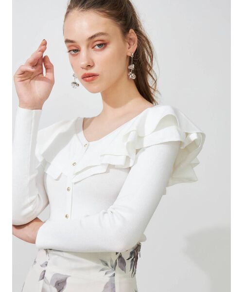 MERCURYDUO（マーキュリーデュオ）の「2WAYラッフルカーデニット（ニット/セーター・レディース・ブラック/レッド/オフホワイト/ラベンダー・FREE）」の2枚目の写真