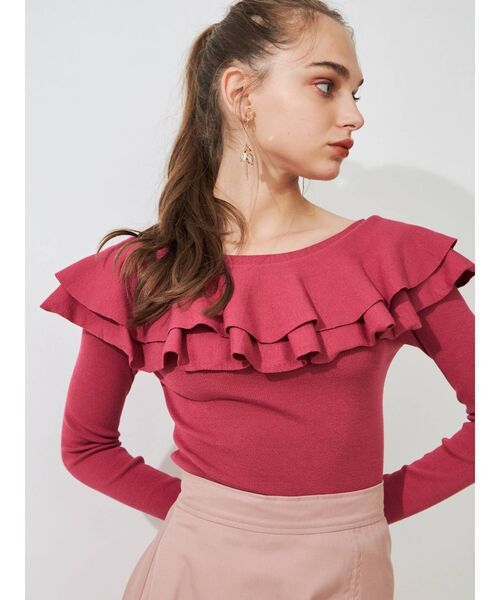 MERCURYDUO（マーキュリーデュオ）の「2WAYラッフルカーデニット（ニット/セーター・レディース・ブラック/レッド/オフホワイト/ラベンダー・FREE）」の9枚目の写真