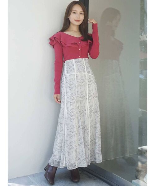 MERCURYDUO（マーキュリーデュオ）の「2WAYラッフルカーデニット（ニット/セーター・レディース・ブラック/レッド/オフホワイト/ラベンダー・FREE）」の8枚目の写真