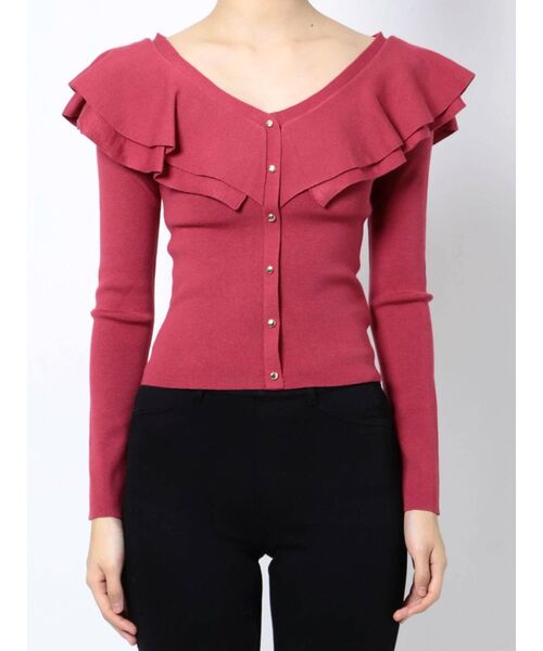 MERCURYDUO（マーキュリーデュオ）の「2WAYラッフルカーデニット（ニット/セーター・レディース・ブラック/レッド/オフホワイト/ラベンダー・FREE）」の20枚目の写真