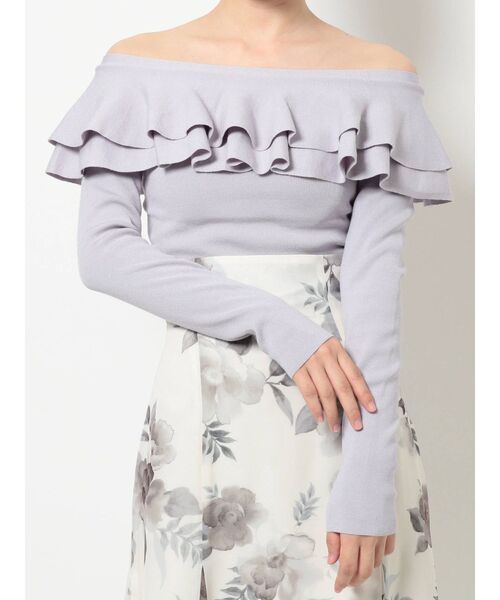 MERCURYDUO（マーキュリーデュオ）の「2WAYラッフルカーデニット（ニット/セーター・レディース・ブラック/レッド/オフホワイト/ラベンダー・FREE）」の3枚目の写真