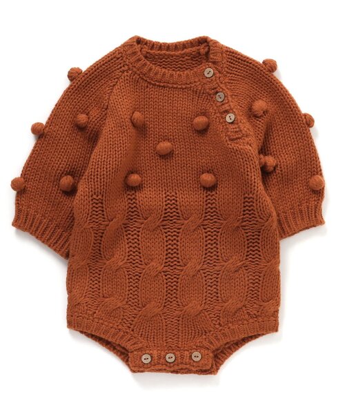 Ampersand(アンパサンド)の「premier ニットロンパス(ロンパース・キッズ・オフホワイト/ダークグリーン/ブラウン・80/60/70)」の1枚目の写真