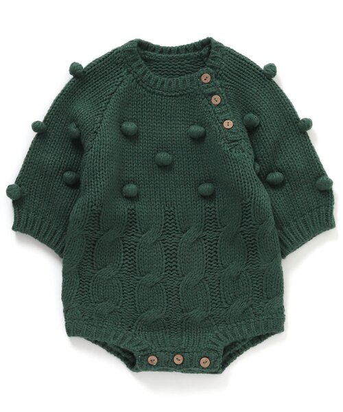 Ampersand(アンパサンド)の「premier ニットロンパス(ロンパース・キッズ・オフホワイト/ダークグリーン/ブラウン・80/60/70)」の3枚目の写真