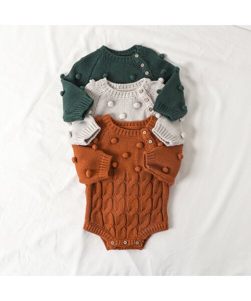 Ampersand(アンパサンド)の「premier ニットロンパス(ロンパース・キッズ・オフホワイト/ダークグリーン/ブラウン・80/60/70)」の9枚目の写真