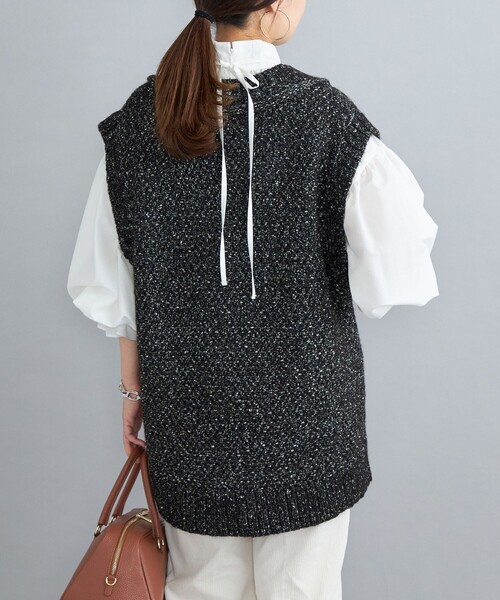 〈手洗い可能〉ツイード金ボタンニットベスト◆