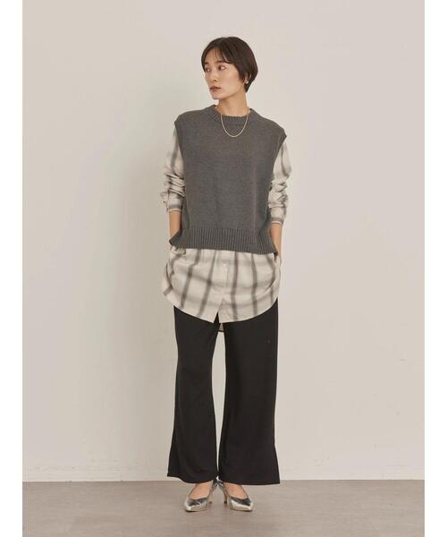 AMERICAN HOLIC(アメリカンホリック)の「ドッキングニットシャツチュニック(ニット/セーター・レディース・ネイビー/ベージュ/グリーン/杢グレー・L/M)」の13枚目の写真