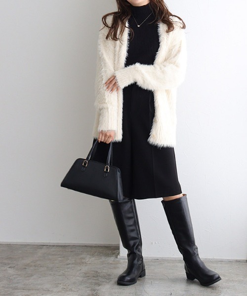 EPOCA♡ニット　ナイロン切り替え　ライトアウター　リボン　40サイズ　黒 ライトウールリバー ロングコート（M5B01442＿＿