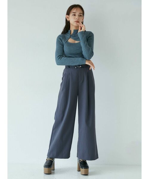 MURUA（ムルーア）の「ベルトタックワイドパンツ（スラックス・レディース・ブラック/ダークグリーン/ブラウン/ダークグレー・1/2）」の5枚目の写真