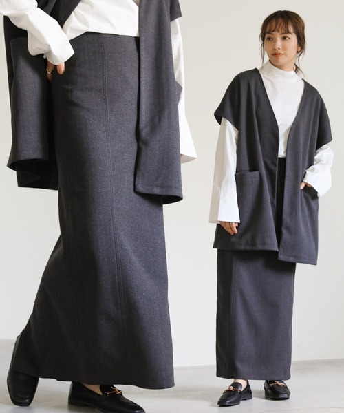 【限定品】 エルメス ダークグレー タイトスカート ヘリンボーン スカート