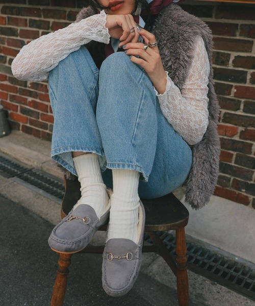 KOBE LETTUCE（コウベレタス）の「ビット付きファーモカシン（モカシン/デッキシューズ・レディース・ベージュ/グレー/ブラック/ダークブラウン/ブラウン系その他/ブラック系その他/ブラック系・L/LL/M/S）」の22枚目の写真