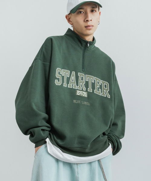 STARTER(スターター)の「STARTER 別注コラボ オーバーサイズ 裏起毛ブランドロゴ刺繍ハーフジップスウェット(スウェット・メンズ・ブラック/グレー/グリーン/グリーン系/杢グレー/ブラック系・M/L/XL)」の5枚目の写真