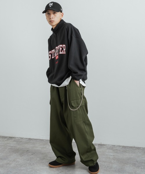 STARTER(スターター)の「STARTER 別注コラボ オーバーサイズ 裏起毛ブランドロゴ刺繍ハーフジップスウェット(スウェット・メンズ・ブラック/グレー/グリーン/グリーン系/杢グレー/ブラック系・M/L/XL)」の8枚目の写真